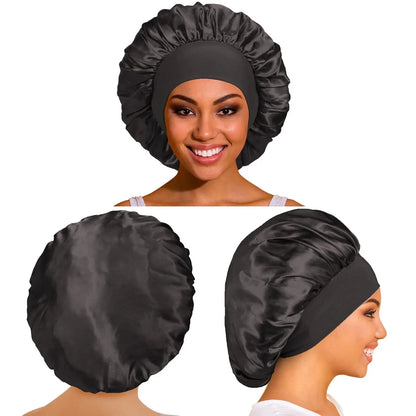 1PC Women's Satin Solid Bonnets Wide-brimmed Night Sleeping Bathing