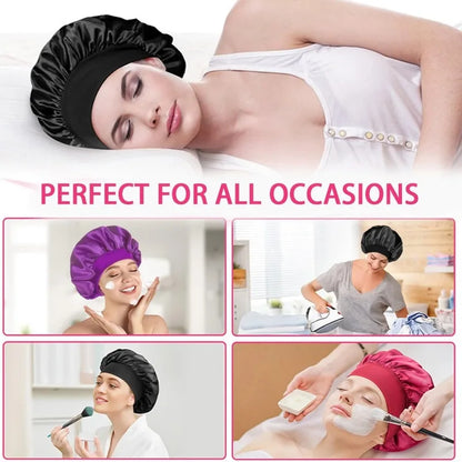 1PC Women's Satin Solid Bonnets Wide-brimmed Night Sleeping Bathing